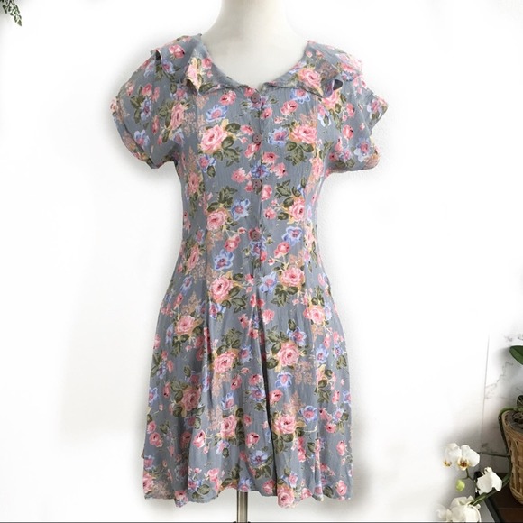 Pier 1 Dresses & Skirts - 1990s pastel babydoll dress floral small blue pink